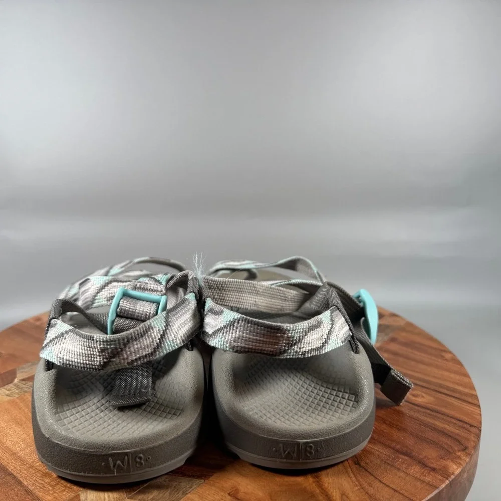 Chaco Z Cloud 2 Womens 8 Gray Teal Geometric Toe Loop Strappy Hiking Sandals